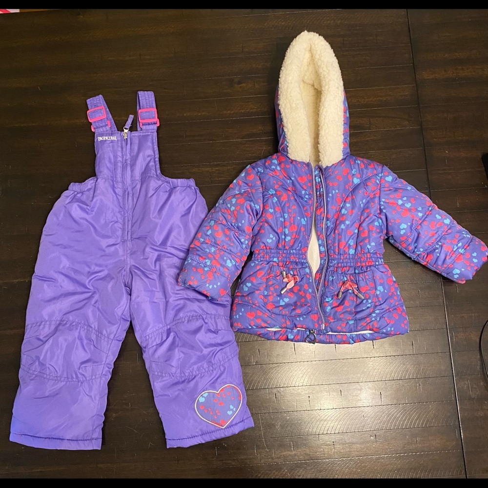 Pacific trail snow suit 18 months ( purple printed jacket and bib included)